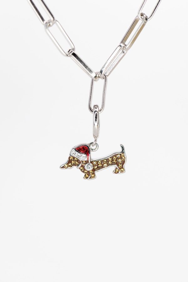 Holiday Dachshund Dog Crystal Sterling Silver Charm With Paperclip Bracelet Hot on Sale