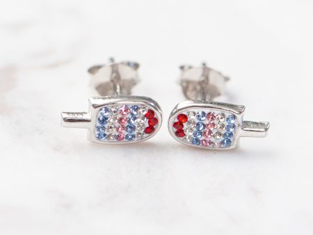 Popsicle Crystal Silver Stud Earrings For Sale