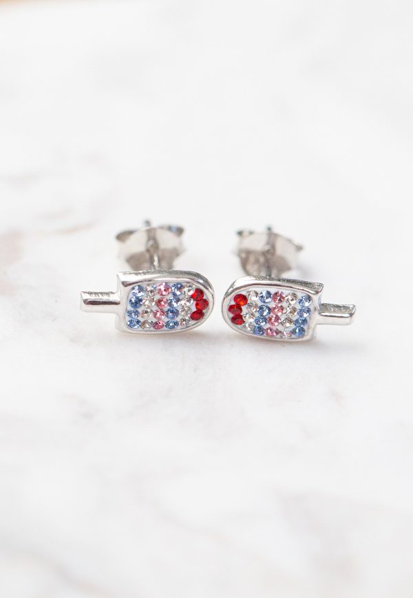 Popsicle Crystal Silver Stud Earrings For Sale