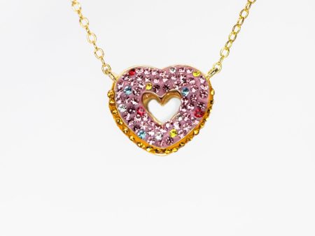 Heart Shaped Donut Crystal Gold Plated Adjustable Necklace Hot on Sale