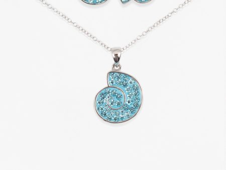 Blue Seashell Conch Crystal Sterling Silver Earrings and Necklace Set Online Sale