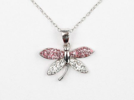 Light Pink Crystal Dragonfly Silver Necklace Online Sale