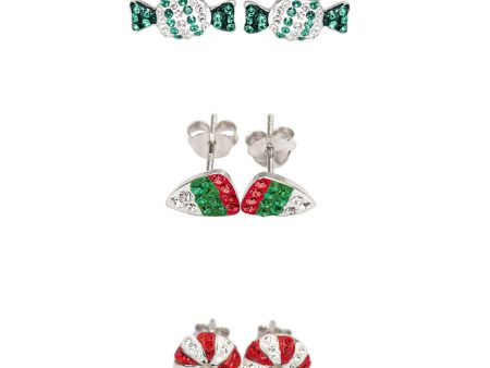 Sweet Holiday Crystal Sterling Silver Three Earrings Set – Candy, Peppermint Swirl & Candy Corn Cheap