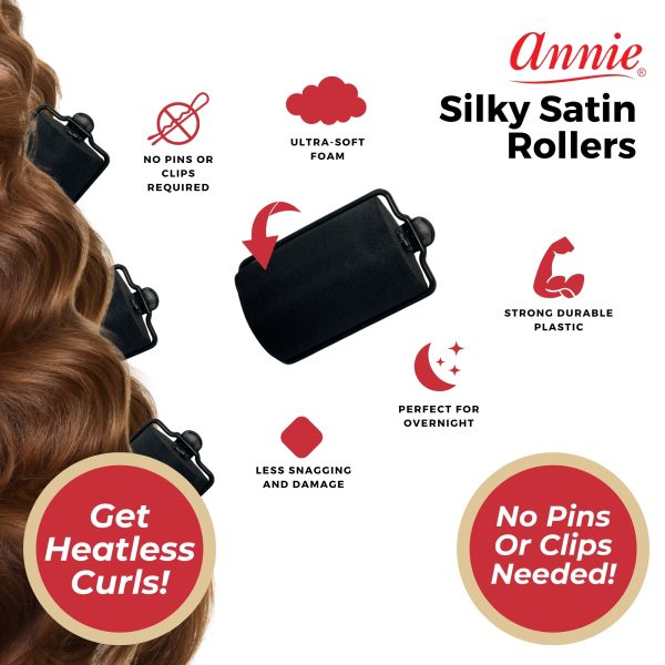 Annie Silky Satin Rollers Size Jumbo 6Ct Black Online now