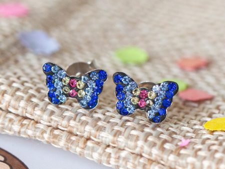 Butterfly Crystal Pave Silver Stud Earrings For Discount