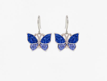 Sapphire Blue Butterfly Crystal Sterling Silver Dangle Earrings Supply