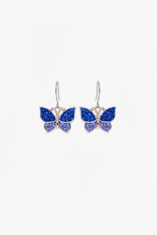 Sapphire Blue Butterfly Crystal Sterling Silver Dangle Earrings Supply