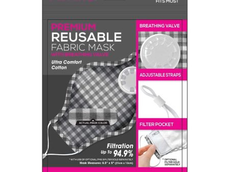 Almine Gingham Pattern 3-Ply Fabric Mask with Air Vent, Black Hot on Sale