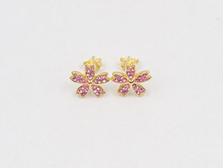 Cherry Blossom Sakura Flower Crystal Silver Stud Earrings Online Hot Sale