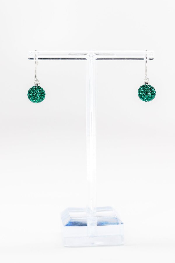 Green Ornament Drop Crystal Sterling Silver Earrings Online Sale