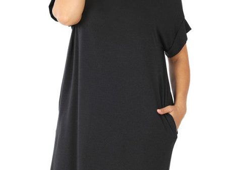 Rolled Sleeve T-shirt Dress-Curvy Fashion