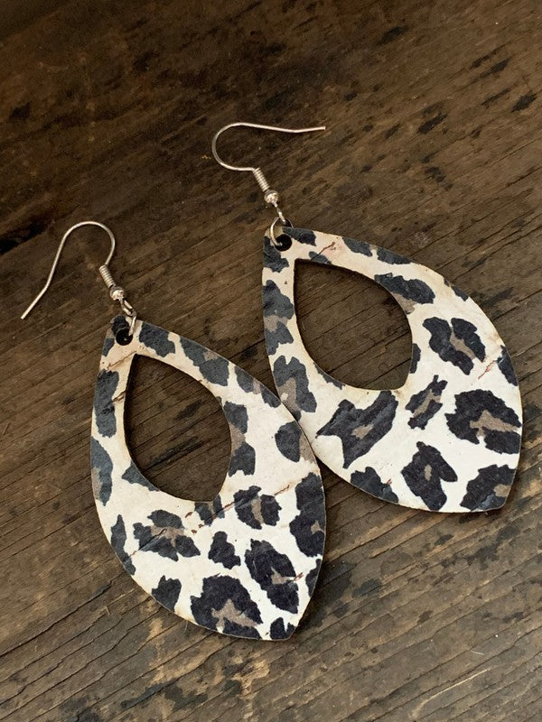 Leopard Print Cork Teardrop Earring For Cheap