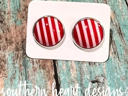 Red Stripe Stud Earrings Online now