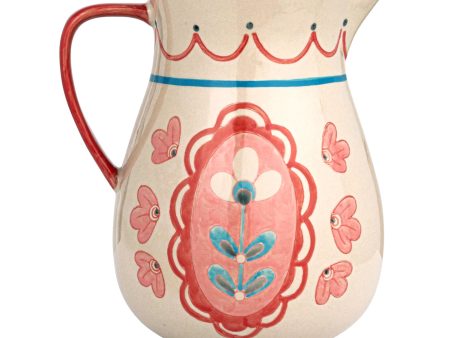 Colorful Floral Stoneware Pitcher on Sale