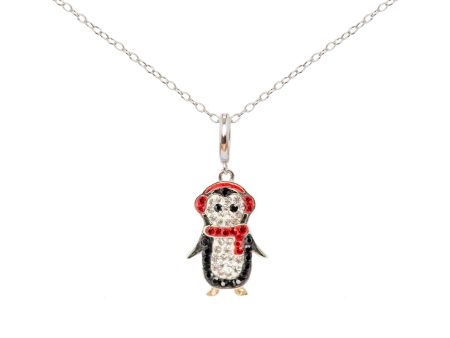 Holiday Penguin with Siam Red Crystal scarf Sterling Silver Charm Necklace Hot on Sale