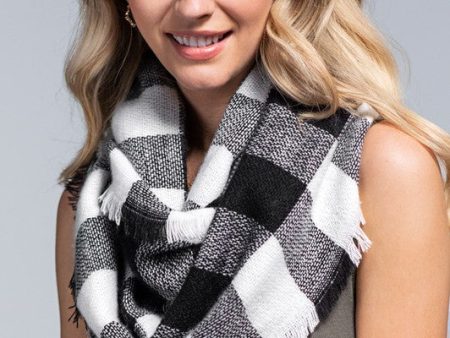 Woven Buffalo Checkered Infinity Scarf-White on Sale