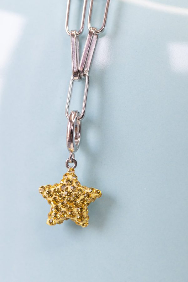 Yellow Star Crystal Sterling Silver Charm With Paperclip Bracelet Hot on Sale