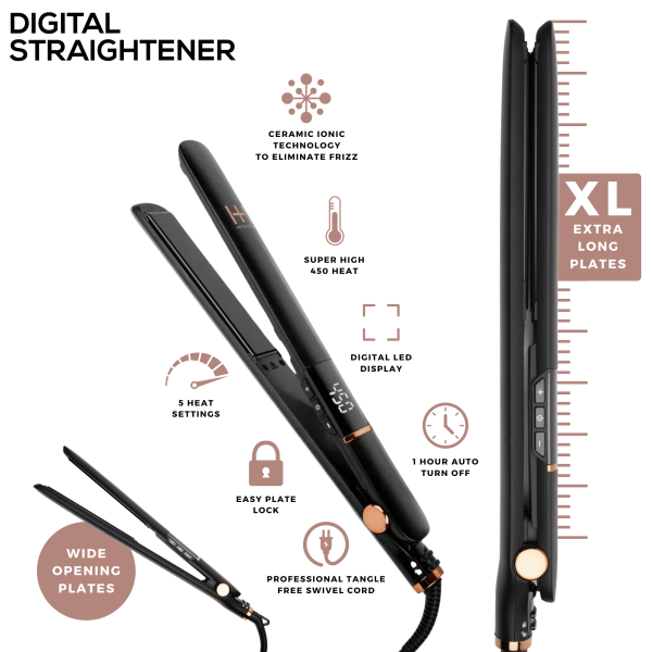 Hot & Hotter Extra Long Ceramic Digital Flat Iron 1 Inch Fashion