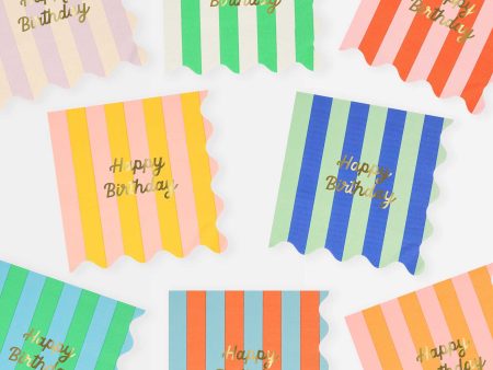 Meri Meri Stripe Happy Birthday Large Napkins (Pack of 16) Online now