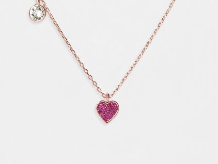 Mini Pink Crystal Heart with Round Accent Sterling Silver Necklace Online Sale