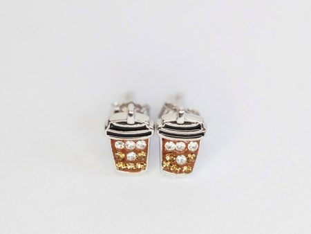 Chocolate Boba Milk Tea Crystal Sterling Silver Stud Earrings Online Hot Sale