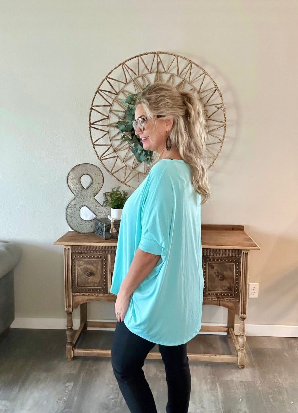 Wrinkle Free Neon Blue Dolman Sleeve Top Online now