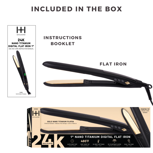 Hot & Hotter Digital Nano Titanium Flat Iron 1  with Gold Plates, Black on Sale