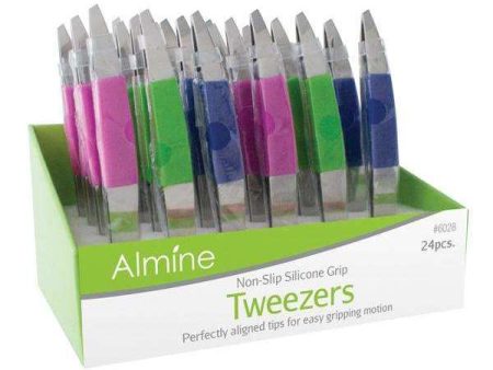 Almine Tweezers Slant with Silicon Finger Rest 24Ct Online now