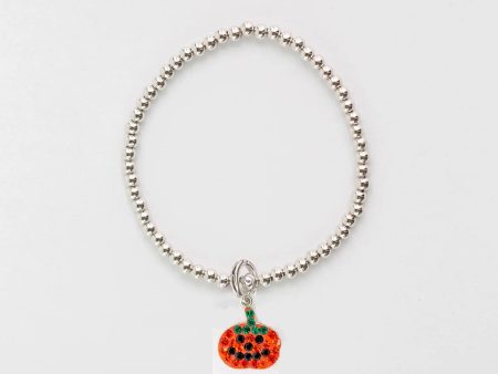 Pumpkin Crystal  Charm Sterling Silver Beaded Stretch Bracelet Online Sale