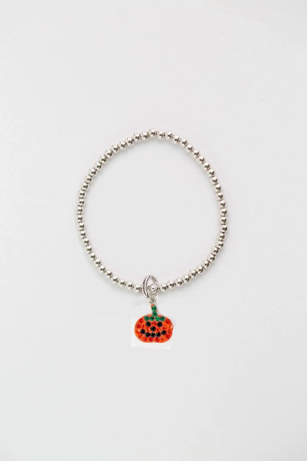 Pumpkin Crystal  Charm Sterling Silver Beaded Stretch Bracelet Online Sale