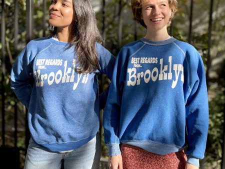 Best Regards From Brooklyn Upcycled Sweatshirt in Royal Blue For Sale