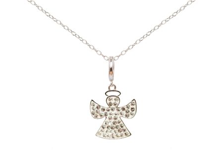 Clear White Angel Crystal Sterling Silver Charm Necklace For Cheap