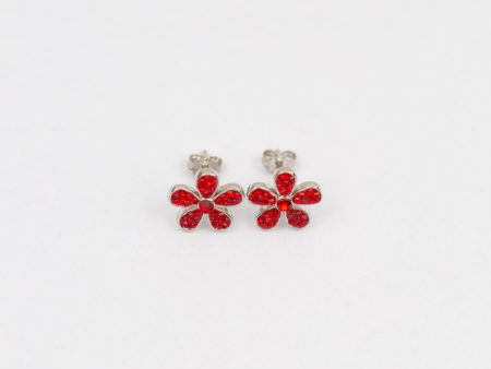 Five Petal Flower Crystal Silver Stud Earrings Cheap