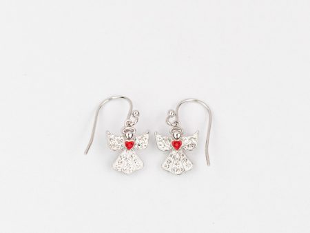 Clear Crystal Angel With Red Heart Silver Earrings Online Hot Sale