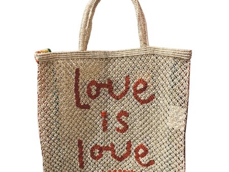 Love is Love Large Jute Mesh Tote Bag in Natural For Discount