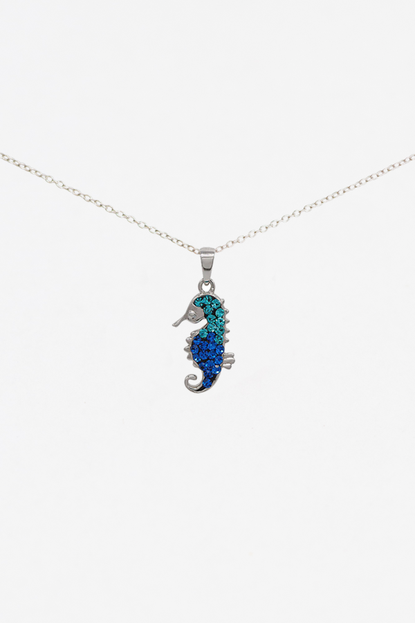 Baby Seahorse Crystal Sterling Silver Necklace Hot on Sale