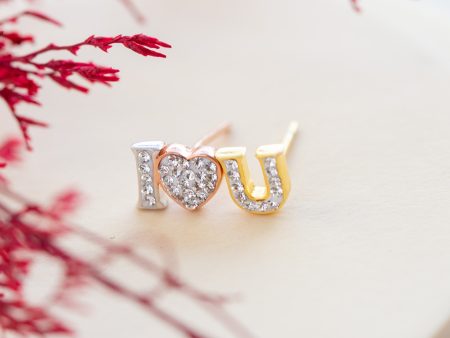 “I love You” Crystal Sterling Silver Stud Earrings For Sale