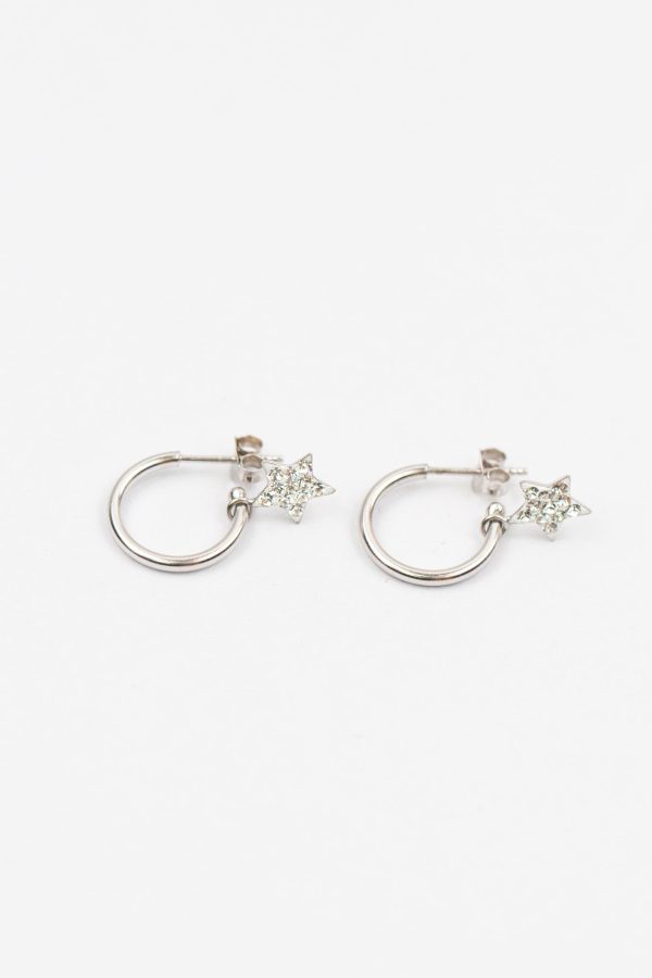 Silver Huggie Earrings with Crystal Star Charm Online