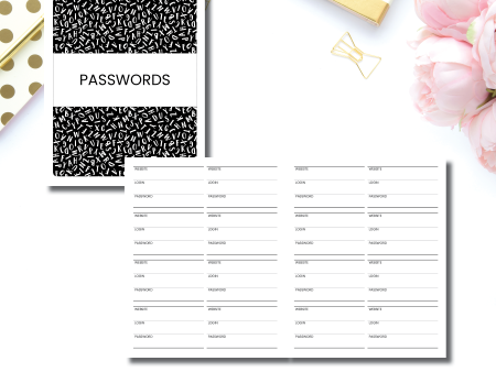 A5 Wide Rings SIZED | PASSWORD TRACKER Printable Insert Sale