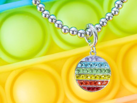 Round Disk Rainbow Pop-It Toy Crystal Sterling Silver Charm For Cheap