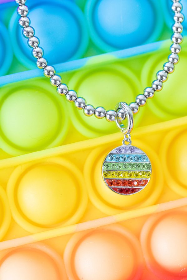 Round Disk Rainbow Pop-It Toy Crystal Sterling Silver Charm For Cheap