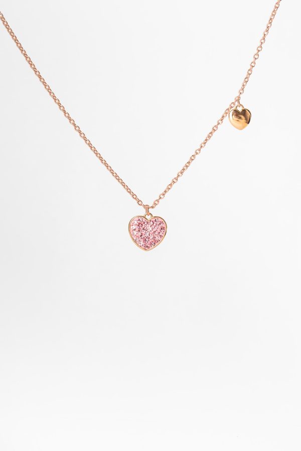 Mini Pink Heart Crystal Rose Gold Plated Necklace Discount