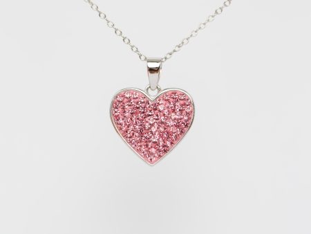 Rose Pink Heart Crystal Sterling Silver Necklace Hot on Sale