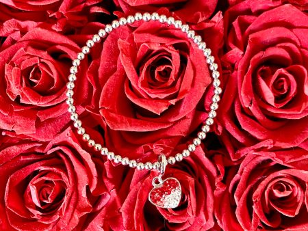 Red Ombre Heart Crystal Sterling Silver Beaded Stretch Bracelet For Discount