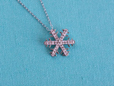 Snowflake (Sectored) Holiday Crystal Silver Pendant Necklace Cheap