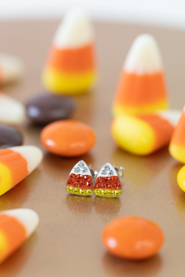 Candy Corn Crystal Silver Stud Earrings Hot on Sale