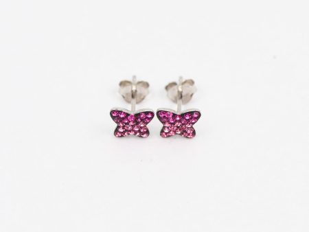 Mini Butterfly Crystal Silver Stud Earrings Supply