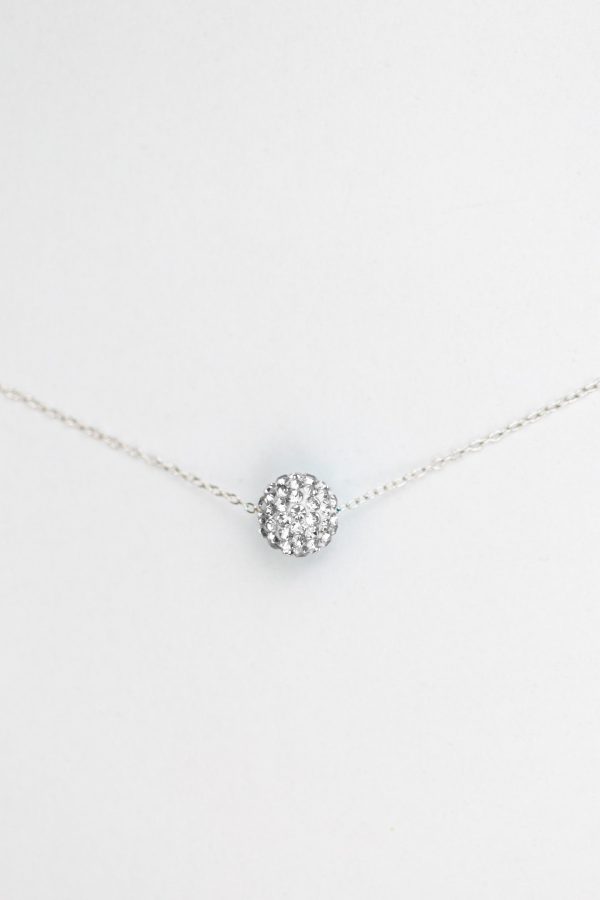 10mm Disco Ball Crystal Sterling Silver Necklace For Sale