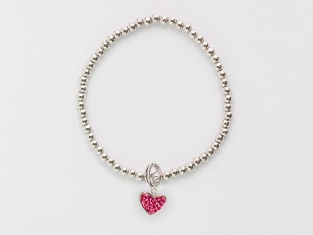 Heart Crystal Charm Sterling Silver Beaded Stretch Bracelet Online now