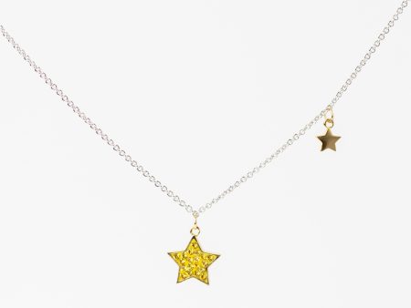 Two Stars Crystal Gold Plated Sterling Silver Necklace Fashion